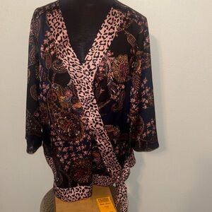 Dress Barn Mixed Print Faux Wrap Top size 2X